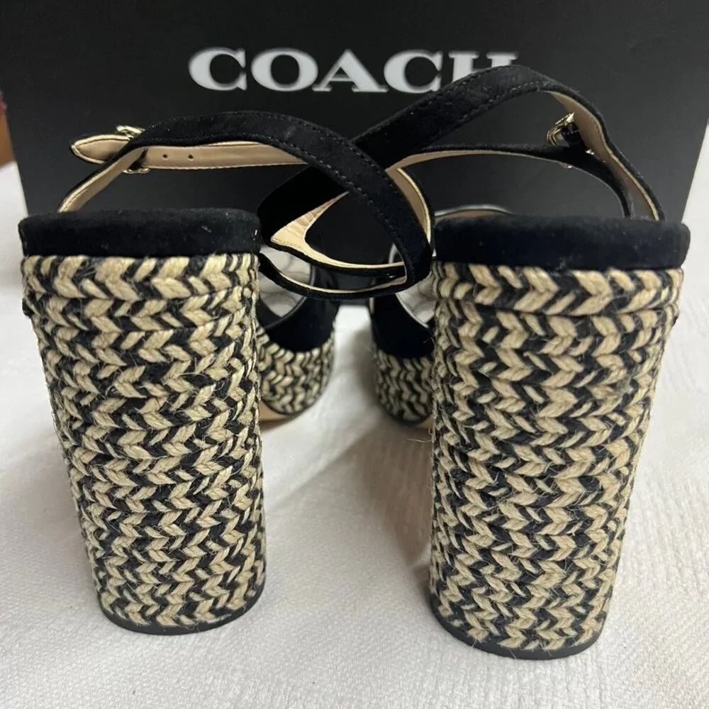 Coach Talina Black Platform Espadrille Sandals Shoes Pumps Heels 9.5 B‎ NEW